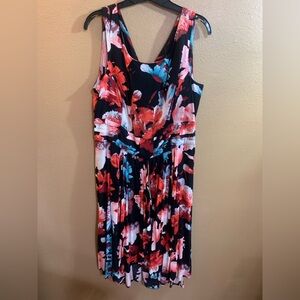 New York & Company Eva Mendez Black Floral Midi Dress with Coral & Pink Accents